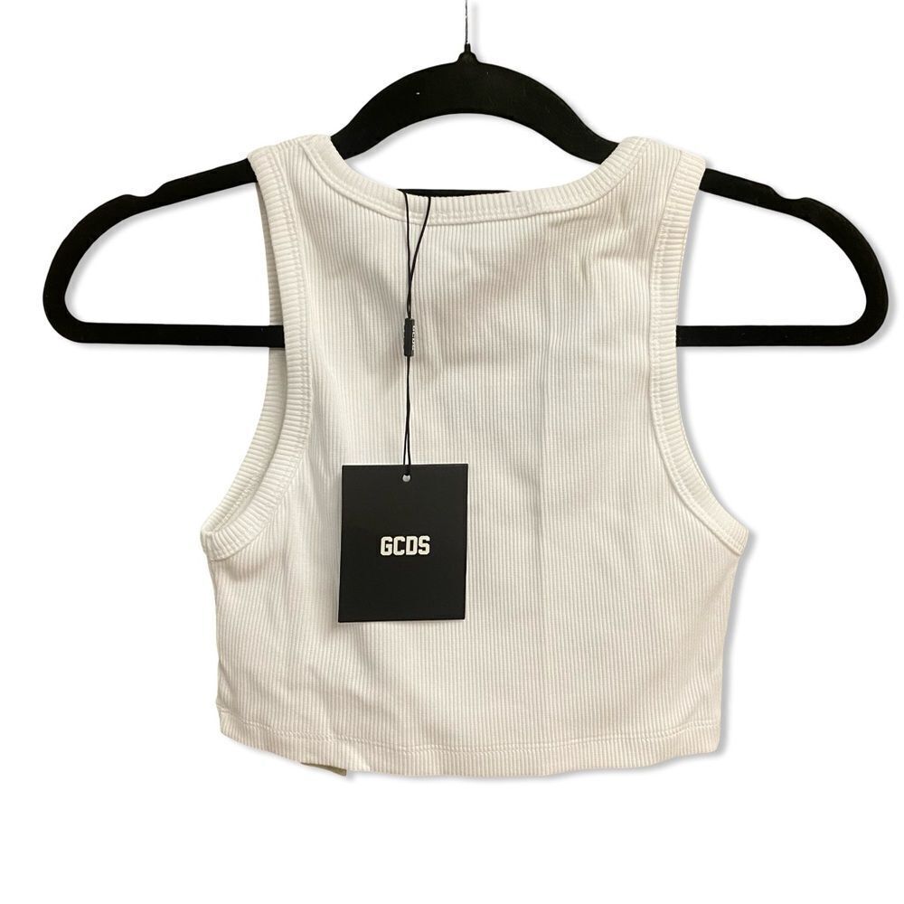 GCDS White Ribbed Crop Top logo tank tee Revolve street wear brand FWRD NWT L - Picture 4 of 9
